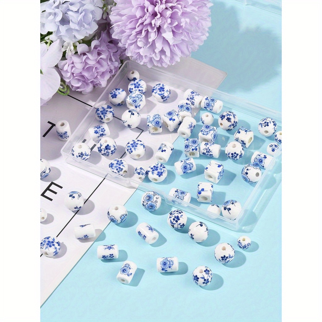56pcs Handmade Porcelain Beads in Blue and White